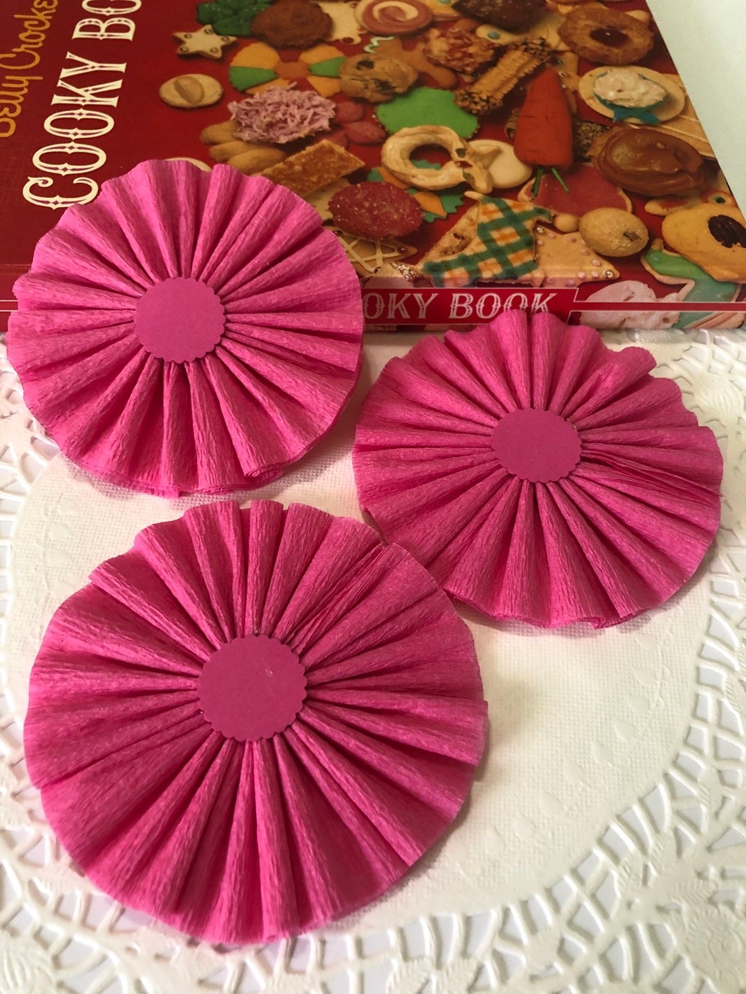 Hot Pink Crepe Paper Rosettes Set of 3 Large Handmade Craft Etsy