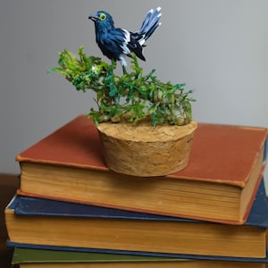 Handmade Magpie Tanager Bird Figurine – Unique Clay Bird Miniature | Birthday Gift | Art Decor