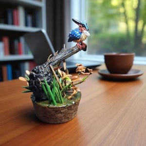 Handmade Bird Miniature – Unique Kingfisher Clay Figurine | Birthday Gift | Art Decor