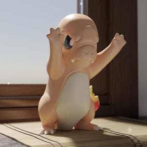 Charmander STL window cling figure waving, 3D printed Pokemon window decoration