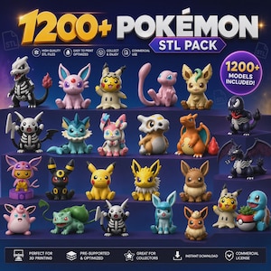STL-Set 1200+ Pokémon | Complete Georganiseerde Collectie | Commerciële Licentie | FDM Hars AMS Multicolor | Direct Downloaden