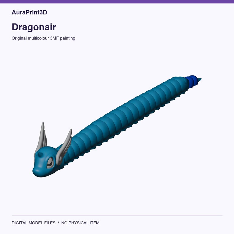 Dragonair actual included 3D model rendered in colour. Colours recovered from its supplied 3MF project.