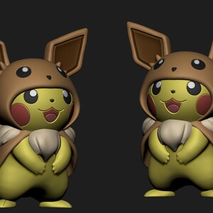 Eevee Pikachu Cosplay STL 3D printed figure, close-up detail