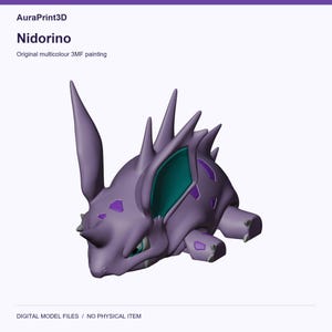 Nidorino actual included 3D model rendered in colour. Colours recovered from its supplied 3MF project.