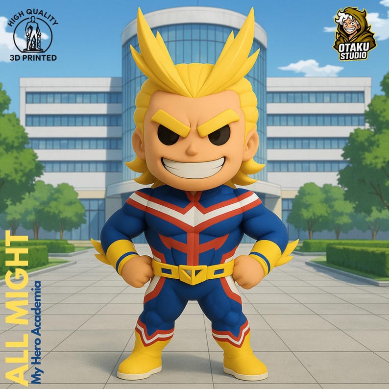 All Might STL 3D printed figure, front view
