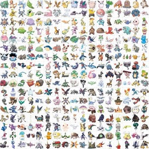 Collage preview of the 1368 Pokemon PNG artwork pack, transparent background files
