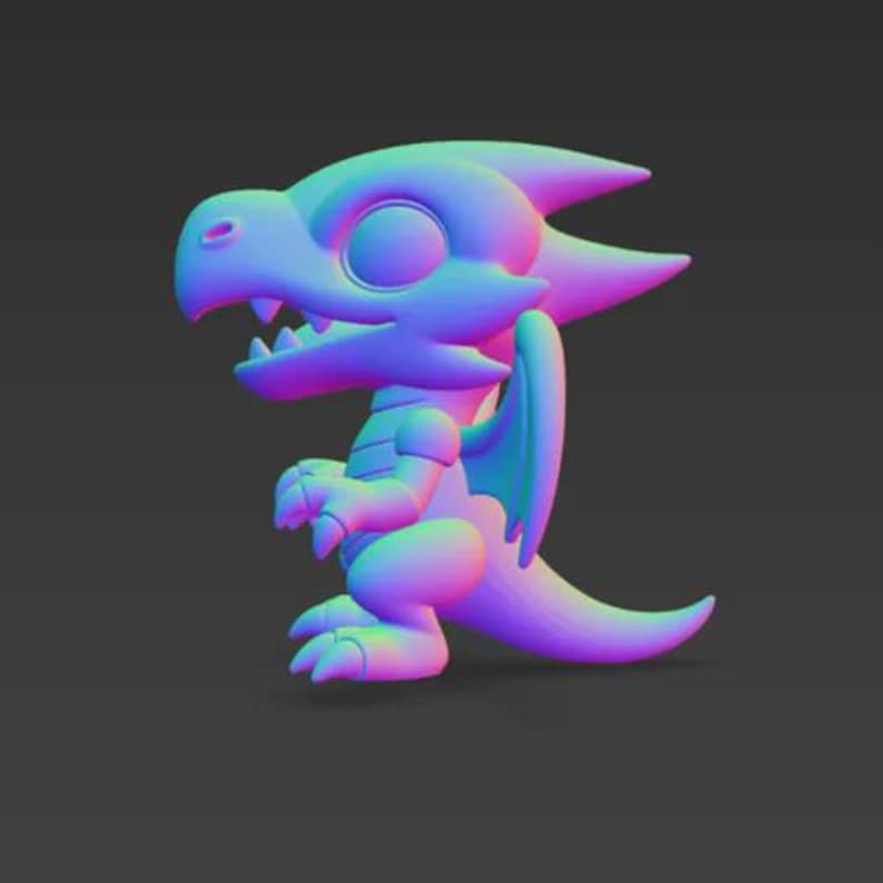 Red-Eyes Black Dragon Chibi STL 3D printed figure, close-up detail