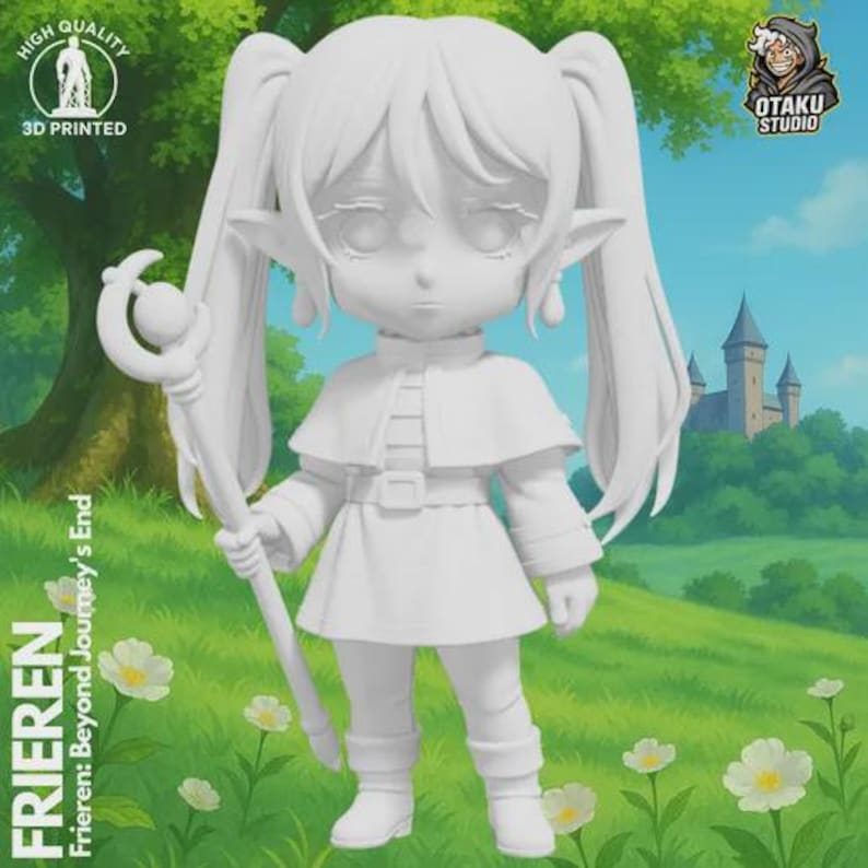 Frieren Chibi STL 3D printed figure, back view