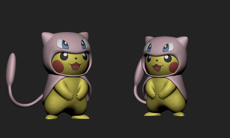 Mew Pikachu Cosplay STL 3D printed figure, back view