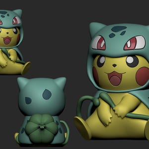 Bulbasaur Pikachu Cosplay STL 3D printed figure, back view