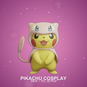 Pikachu Verkleed als Mew STL | Pokémon 3D-Model | 2 Varianten | Printbare Figuur | FDM en Hars