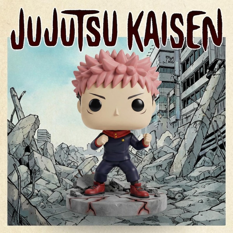 Yuji Itadori Funko Pop style STL 3D printed figure, front view