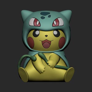 Bulbasaur Pikachu Cosplay STL 3D printed figure, side view