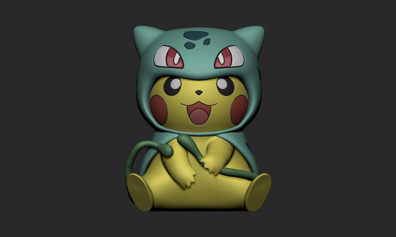 Bulbasaur Pikachu Cosplay STL 3D printed figure, side view