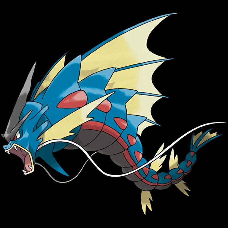 Mega Gyarados Pokemon official artwork, included in the 36 Mega Evolution STL bundle
