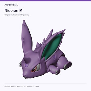Nidoran M actual included 3D model rendered in colour. Colours recovered from its supplied 3MF project.