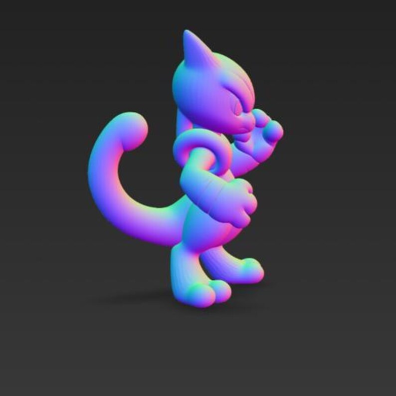 Mega Mewtwo X Chibi STL 3D printed figure, back view