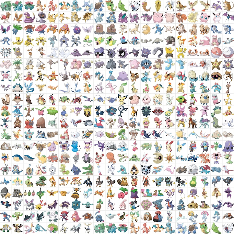 Full folder preview of the 493 Pokemon STL bundle, showing every included Pokemon thumbnail from Generation 1 to 4