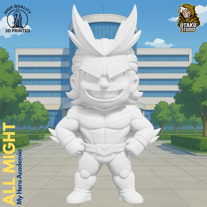 All Might STL 3D printed figure, back view