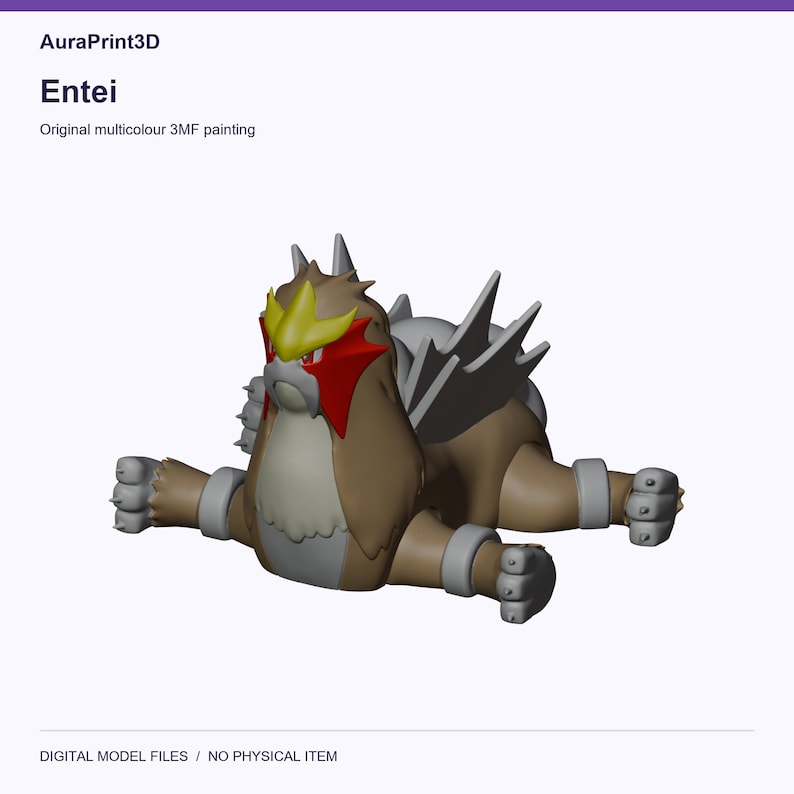 Entei actual included 3D model rendered in colour. Colours recovered from its supplied 3MF project.
