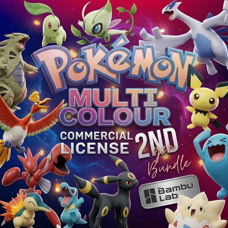 101 Pokemon Johto multicolor STL bundle cover, Generation 2, commercial license, Bambu Lab AMS