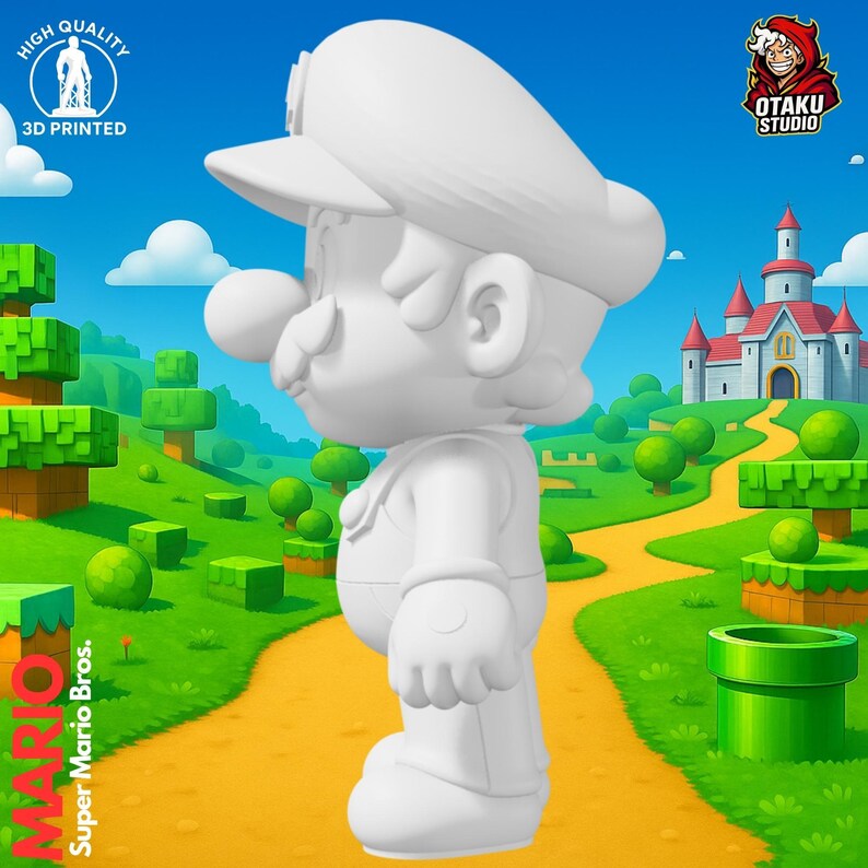 Mario STL 3D printed figure, alternate angle