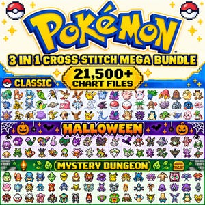 Pokemon Cross Stitch Patterns |  21,500+ PDF Charts + PES Embroidery Files | Gen 1-9 | DMC Colour Keys