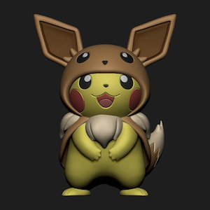 Eevee Pikachu Cosplay STL 3D printed figure, side view