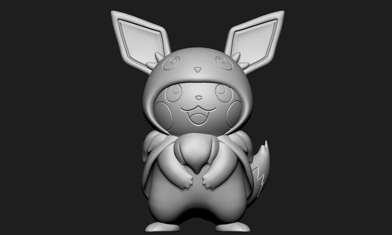 Eevee Pikachu Cosplay STL 3D printed figure, alternate angle