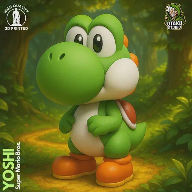 Yoshi Super Mario 3D printed and hand-painted figure, front view