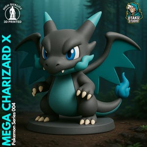 Mega Charizard X STL | Modelo 3D Pokémon | Figura Imprimible 3D | FDM y Resina | Descarga Instantánea