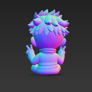 Satoru Gojo Chibi Seated Pokemon STL 3D printed figure, close-up detail
