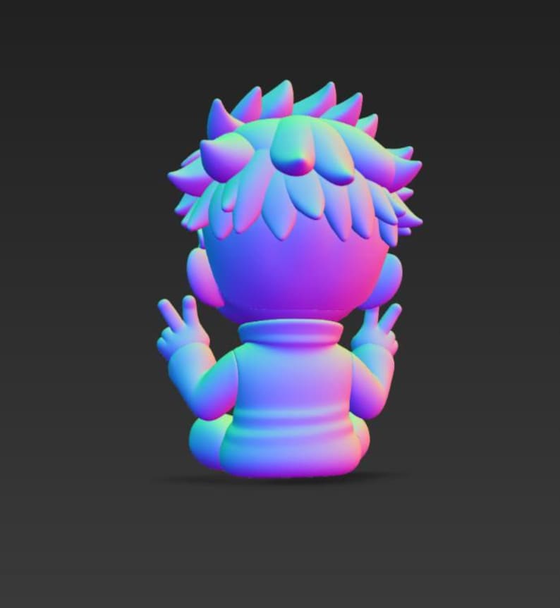 Satoru Gojo Chibi Seated Pokemon STL 3D printed figure, close-up detail