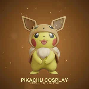 Eevee Pikachu Cosplay STL 3D printed figure, front view