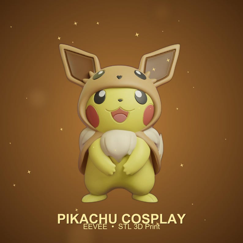 Eevee Pikachu Cosplay STL 3D printed figure, front view