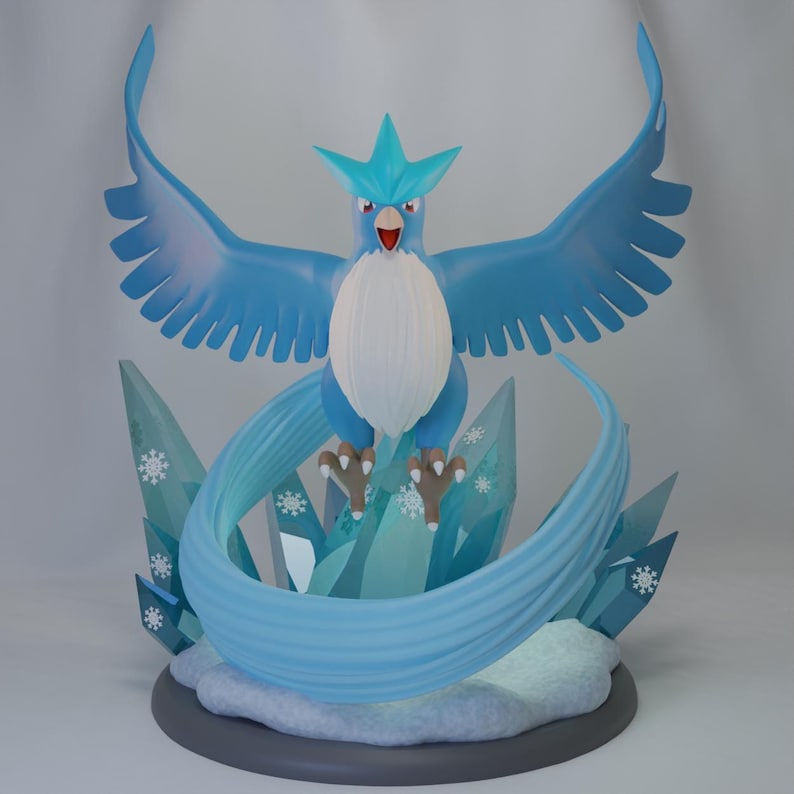 Articuno Pokemon STL figure with ice crystal base, 3D printable model