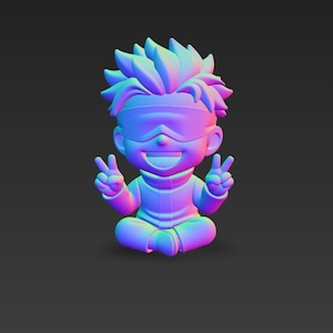 Satoru Gojo Chibi Seated Pokemon STL 3D printed figure, side view