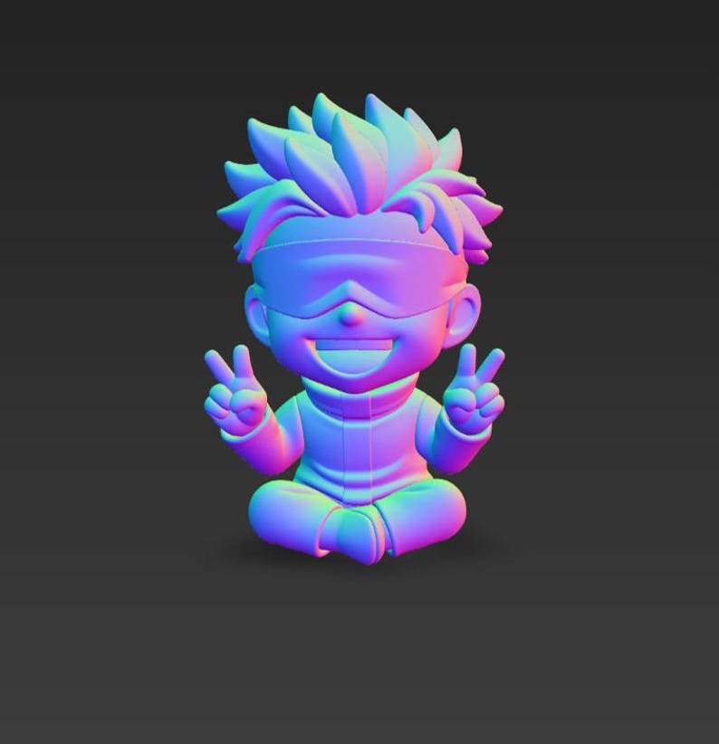 Satoru Gojo Chibi Seated Pokemon STL 3D printed figure, side view