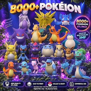 Pack STL Pokémon | 8000+ STL & 3MF | Gen 1-9 | Multicolor en modelos seleccionados