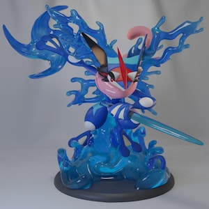 Greninja Pokemon STL figure with water sword effect, 3D printable model