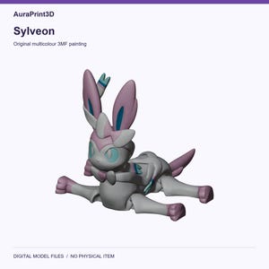 Sylveon actual included 3D model rendered in colour. Colours recovered from its supplied 3MF project.