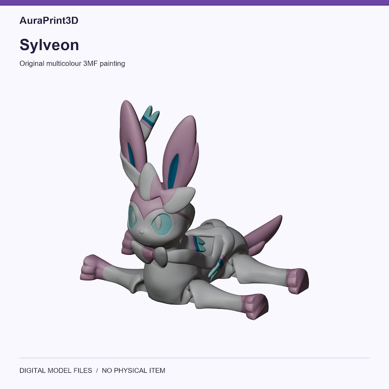 Sylveon actual included 3D model rendered in colour. Colours recovered from its supplied 3MF project.