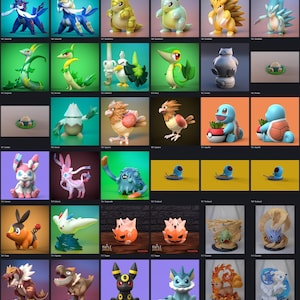 Folder preview of the organized 1200+ Pokemon STL pack, showing Samurott, Serperior, Snorlax, Squirtle, Sylveon, Umbreon, Vaporeon and more named folders