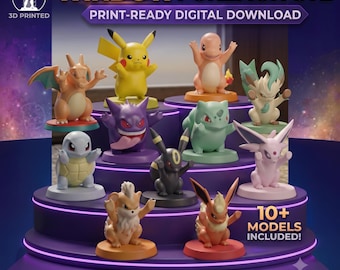 Pokemon STL Bundle | Window Cling 12 Peeking Pokemon Decor | Split Multicolor | Charizard Pikachu Gengar Umbreon | Growing Pack