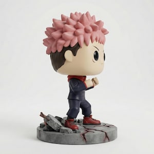 Yuji Itadori Funko Pop style STL 3D printed figure, close-up detail