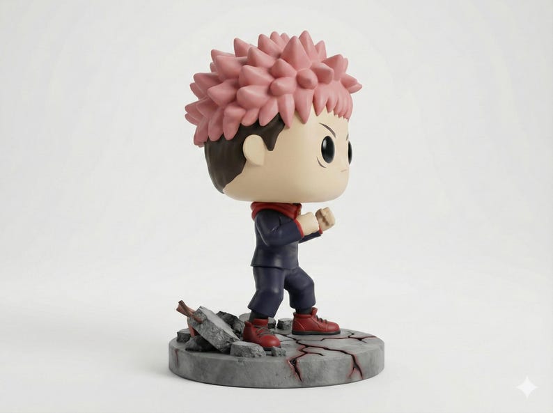 Yuji Itadori Funko Pop style STL 3D printed figure, close-up detail
