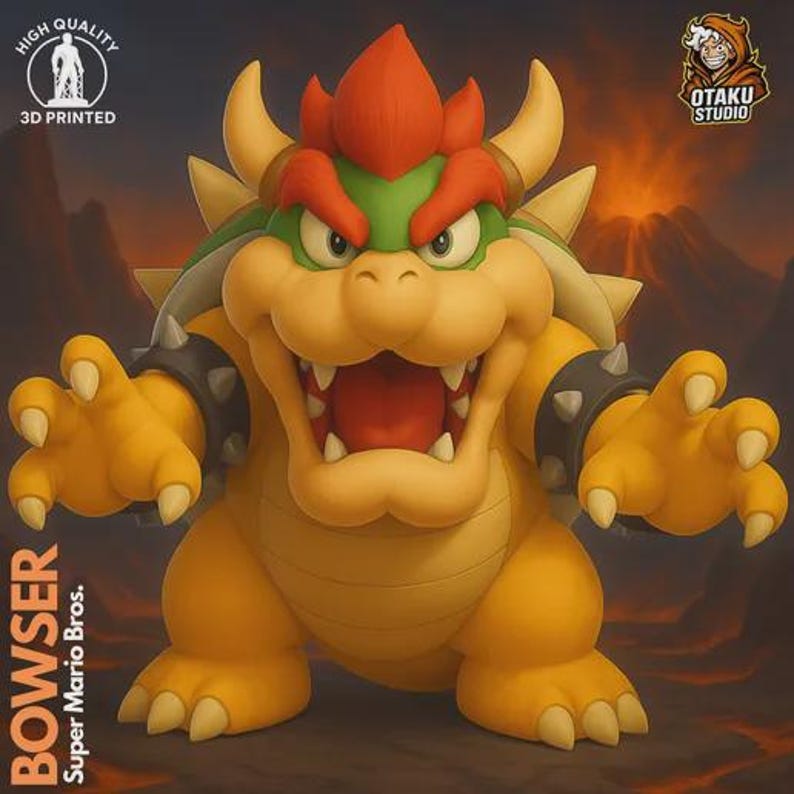 Bowser STL 3D printed figure, front view