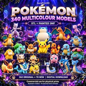 ポケモン STLセット | 340モデル | Bambu Studio・OrcaSlicer用カラー設定済み3MF | 商用ライセンス