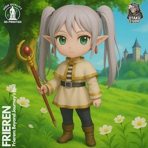Frieren Chibi STL 3D printed figure, front view