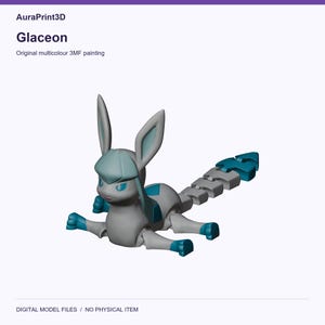 Glaceon actual included 3D model rendered in colour. Colours recovered from its supplied 3MF project.